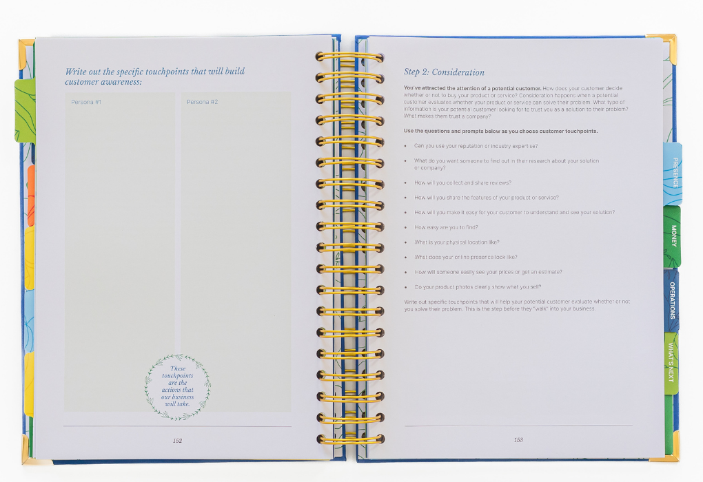 This photo shows some of the interior of the planner. This section is for identifying customer personas.